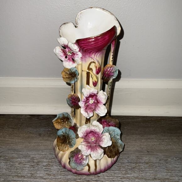 Antique RW Rudolstadt Germany Two Handled Vase Chrysanthemum Art Nouveau